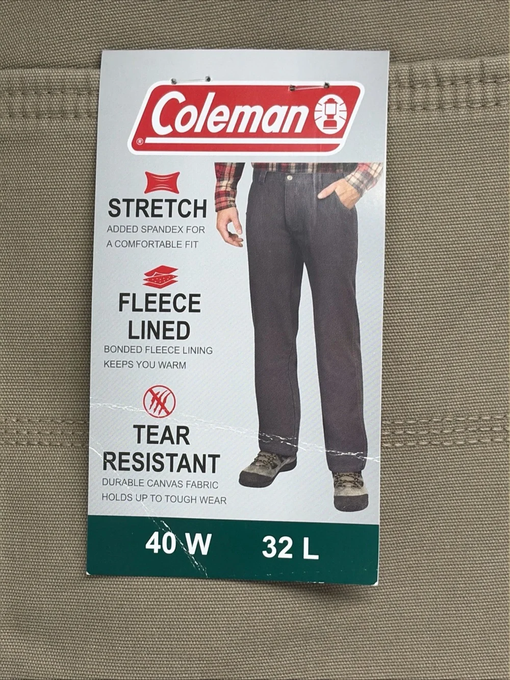 NWT Coleman Men's 40x32 Fleece Lined Tear Resistant Stretch Utility Pants $85
